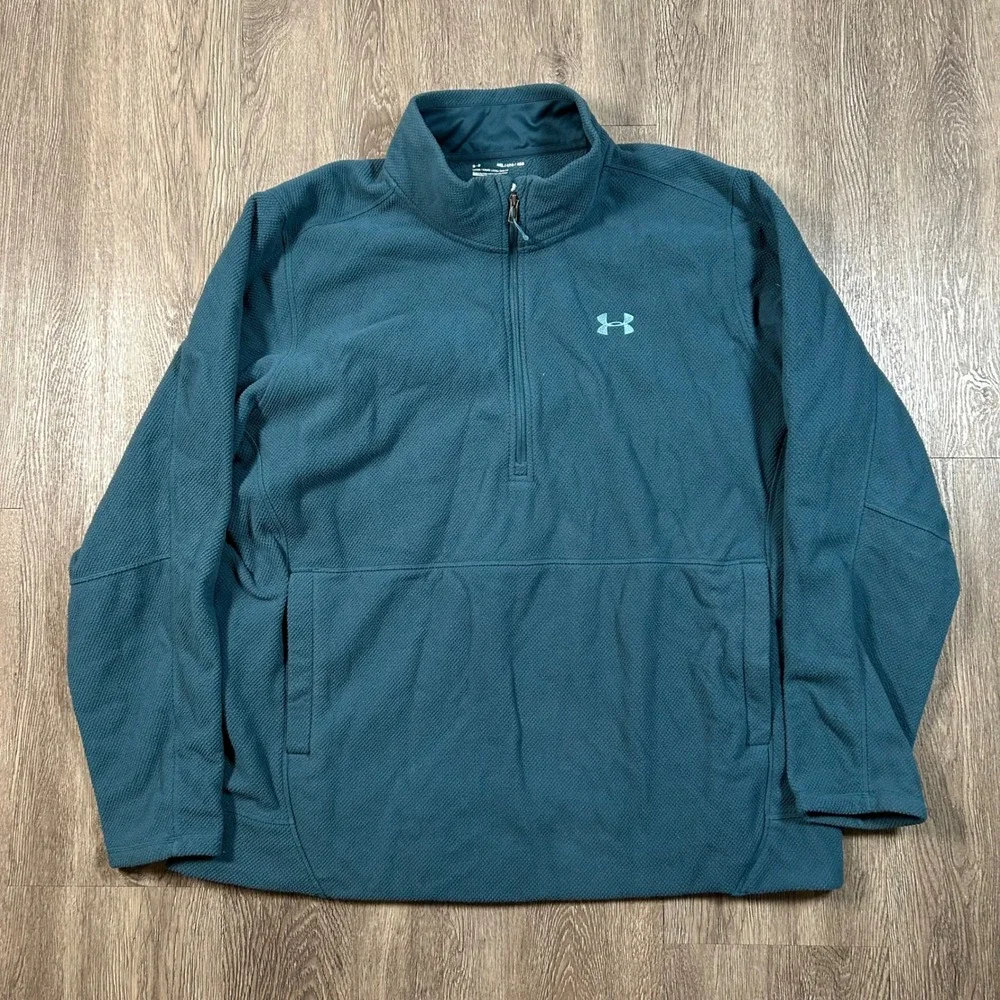 Under Armour 1/4 Zip Pullover 4XL Teal Fleece Loose Fit Mock Neck Quarter Zip